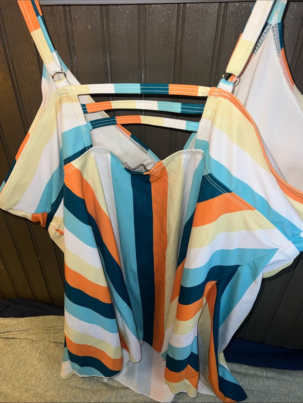 Striped Two-Piece Tankini Swim Set in Teal, Orange, White & Baby Blue - Picture 4 of 6